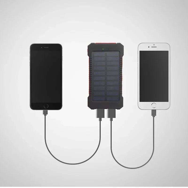 Banco de energía solar portátil de gran capacidad para exteriores, 20000 mAh, resistente al agua, carga súper rápida, linterna portátil para iOS y Android