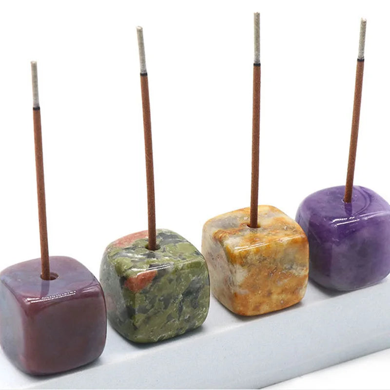 Square Natural Crystal Stone Incense Stick Base Holder Healing Quartz Gemstones Fragrant Aromatherapy Incense Holder Tray Decor