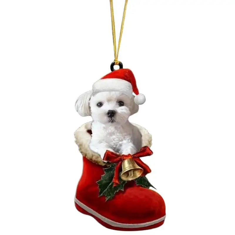 Christmas Tree Dog Ornament Acrylic Flat Printing Dog Hanging Pendant Decoration Supplies for Car Mantel And Christmas Tree