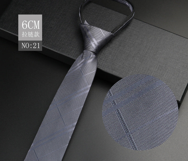 Men's Formal Business Wedding Groom Shirt Neck Tie Student Black Gray 6cm Knot Free Zipper Lazy Person Ties Clothing Accessories