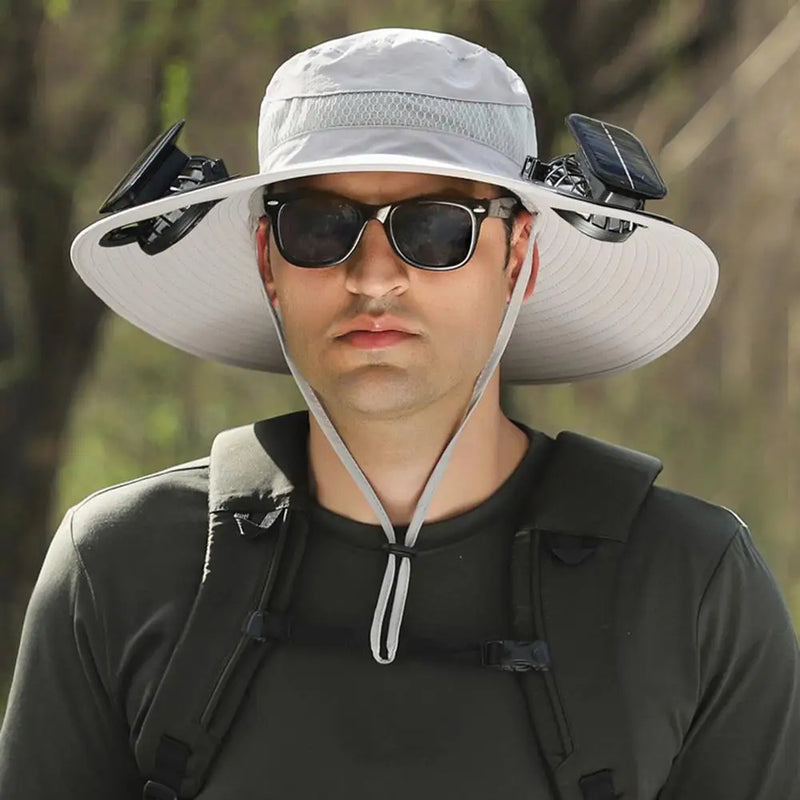 Para acampar al aire libre, pescar, hacer senderismo, protector solar, sombrero de pescador, gorra con ventilador solar, gorra de carga solar portátil con ventilador adecuada