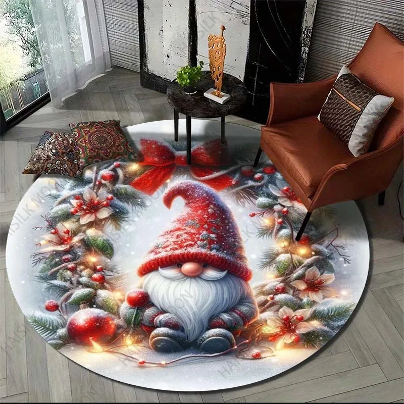 Gnome Christmas Print Round Carpet Suitable for Living Room Bedroom Carpet Flannel Non-slip Carpet, Sofa Chair Creative Door Mat