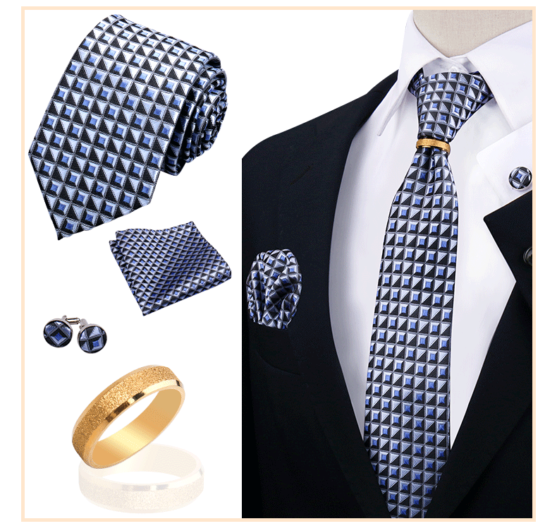 Corbatas para hombre con juego de broches y anillos, diseño de marca, corbatas, pañuelos, gemelos, regalos para bodas y fiestas, accesorios para hombre