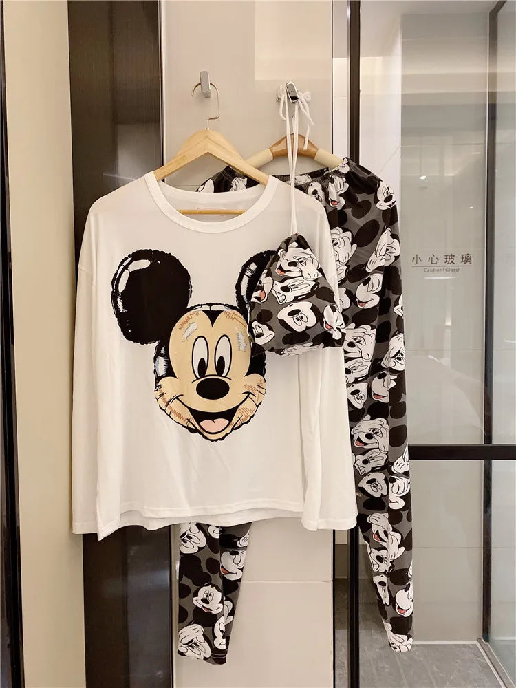 Disney Donald Duck new women's pajamas autumn cotton long-sleeved trousers two-piece set silk pajamas women's loungewear set