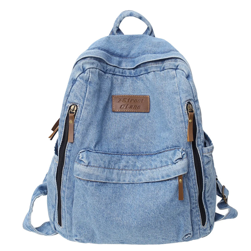 Mochilas de moda de mezclilla para la escuela, tendencia para estudiantes, bolsa de jeans, múltiples bolsillos, mochila de gran capacidad, mochila escolar femenina 2023