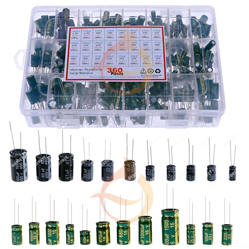 Kit surtido de condensadores electrolíticos SMD DIP de 16 V, 25 V, 35 V, 50 V, 400 V, 1 uF, 2,2 uF, 4,7 uF, 10 uF, 33 uF, 47 uF, 100 uF, 220 uF, 470 uF, 1000 uF, 1500 uF