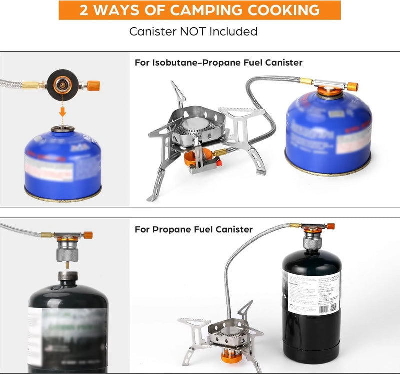 Estufa de gas para campamento a prueba de viento de 3800 W con adaptador para bidón de combustible, quemador plegable portátil para mochileros al aire libre, senderismo, picnic