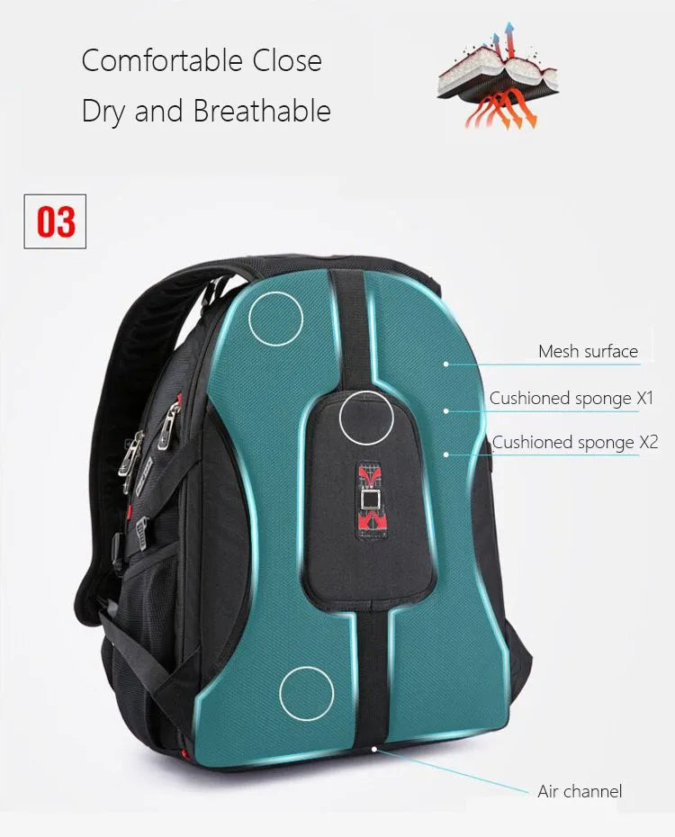 Mochila multifuncional suiza duradera para computadora portátil de 17 pulgadas, bolsa de viaje, mochila universitaria, puerto de carga USB, resistente al agua