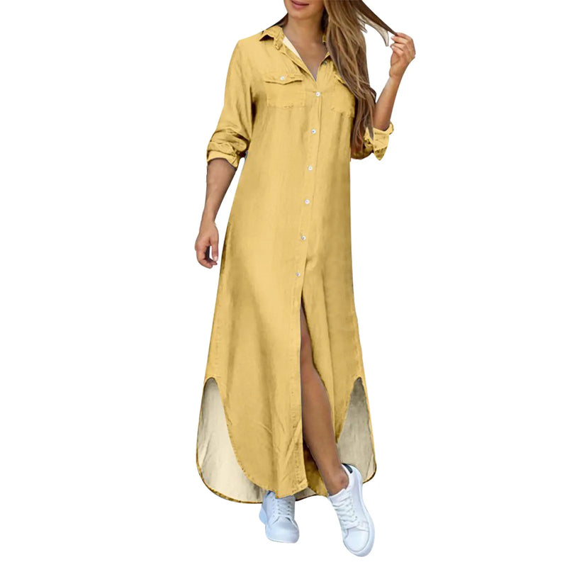 Vestido camisero elegante de moda de verano para mujer 2023, estampado de manga larga con botones, ropa informal para oficina y vacaciones, vestido largo para mujer