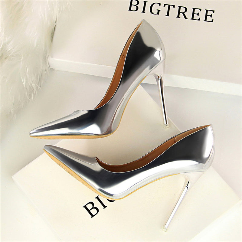 Women Metallic Leather Pumps 7.5cm 10.5cm High Heels Lady Stiletto Low Heels Wedding Bridal Silver Gold Sparkly Quality Shoes