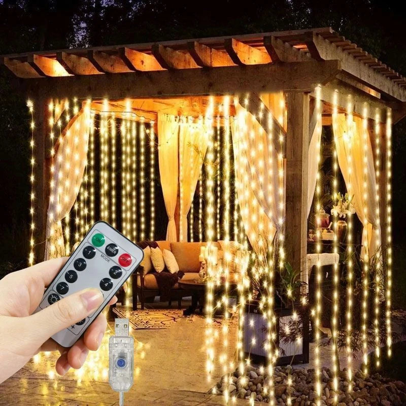 1 paquete de luces LED para cortina con control remoto USB de 8 modos, para bodas, hogar, fiestas, ventanas, paredes, decoraciones de Halloween y Navidad