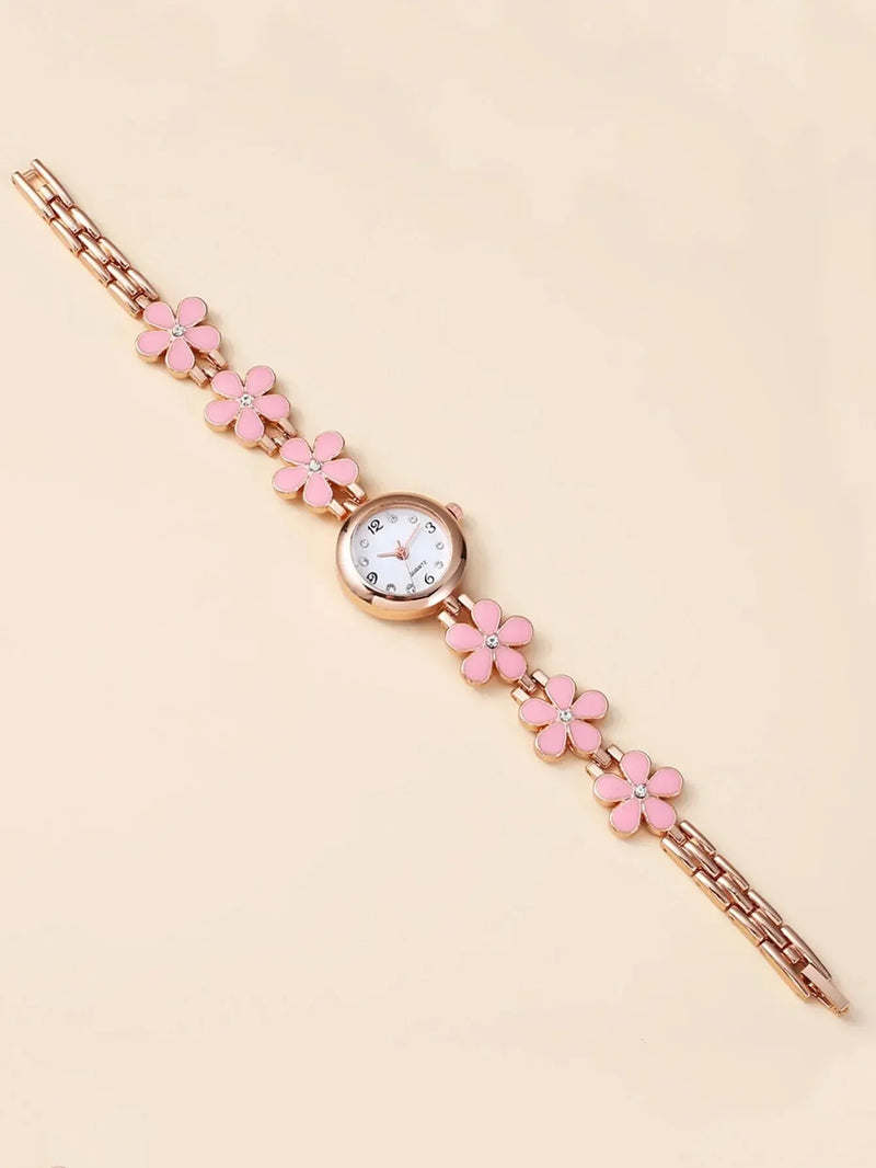 Small Dial Flower Bracelet Watch for Women Korean Version Simple and Compact Cute Round Quartz Watch Female Relogio