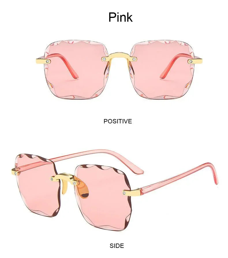 Large Frame Square Sunglasses Rimless UV Protection Fashion Sunglasses Gradient Two-color Eyewear 2024 New lentes de sol mujer