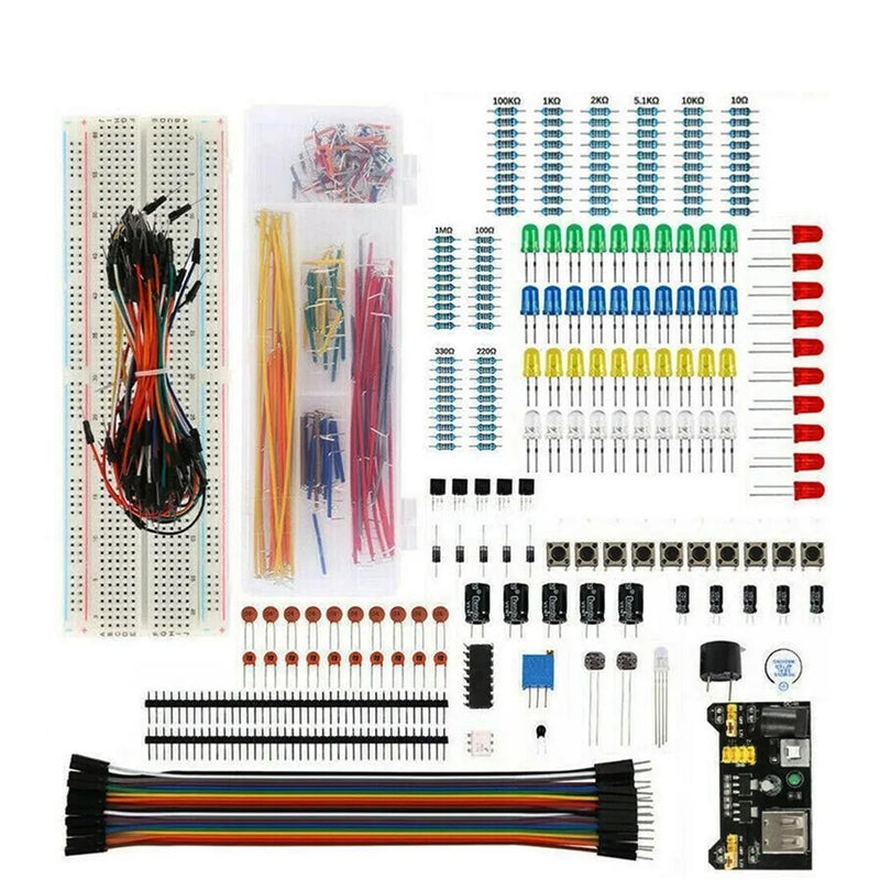 Kit de inicio para proyectos de bricolaje para Arduino UNO R3 Kit de bricolaje electrónico Conjunto de componentes electrónicos con caja Placa de pruebas de 830 puntos de conexión