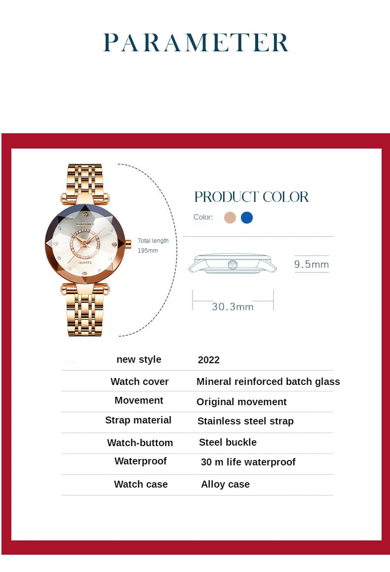 Reloj de pulsera de oro rosa de lujo para mujer SENO Ocean Star 2024, reloj de pulsera de cristal para mujer, reloj femenino