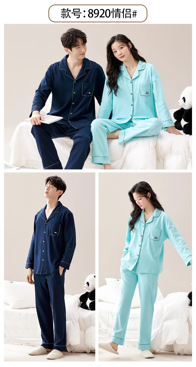 2024 New Cotton Homewear for Couples Autumn Women and Men Matching Cardigan Pajamas Set Young Girl Boy Pjs Pijamas Mujer Hombre