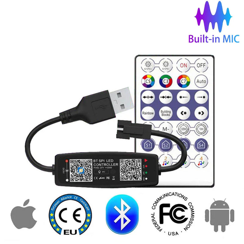 Cadena de luces LED WS2812B con cable verde/transparente, luces navideñas direccionables individualmente, módulo LED RGBIC, controlador de música USB, CC 5 V