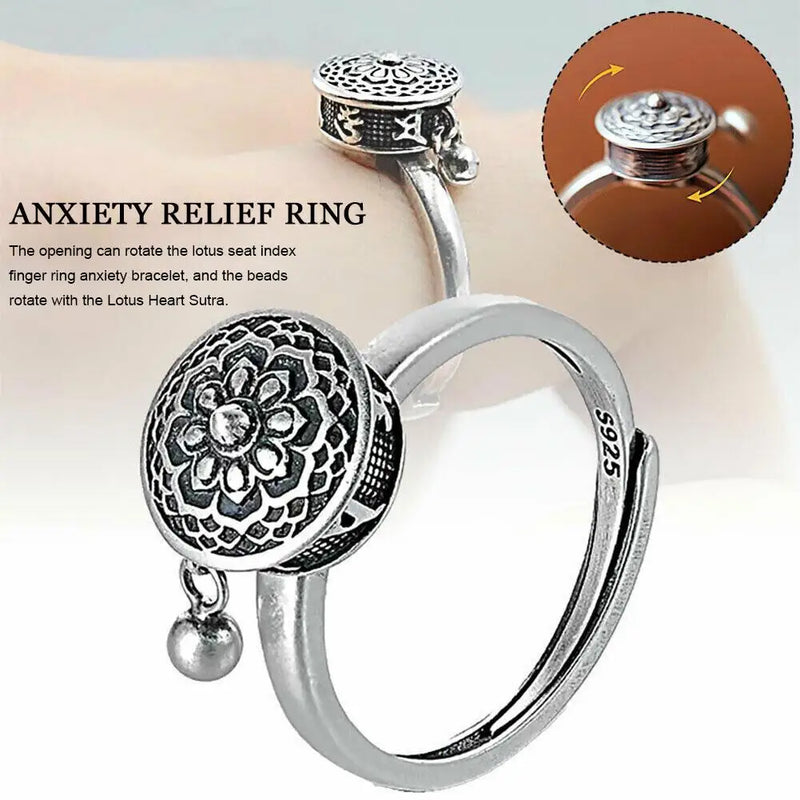 Retro Traditional Anxiety Relief Ring Adjustable Fidget Jewelry Women Gift Rotate Freely Anti Stress Anxiety Ring