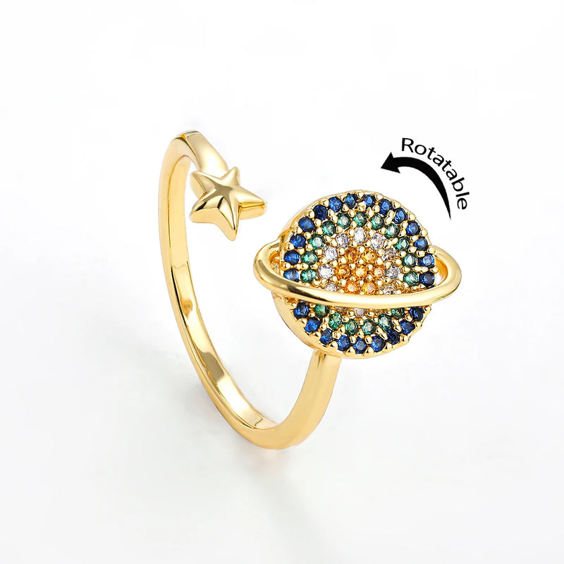 Fidget Anti Stress Anxiety Rings for Women Stainless Steel Gold-plated Rotatable Sun Star Evil Eye Sunflower Spinner Rings