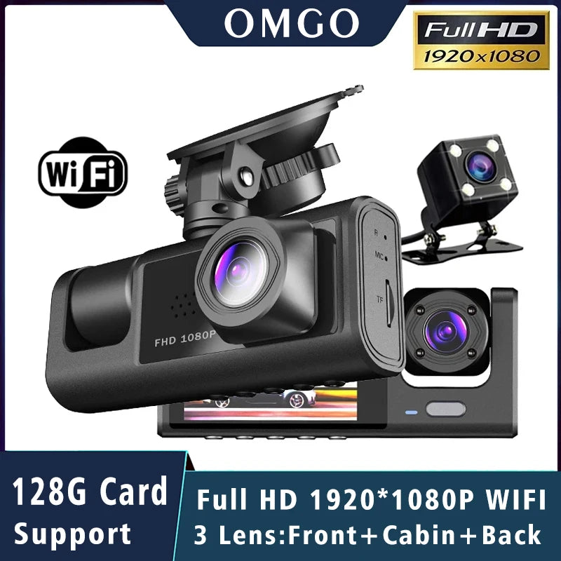 3 Channel WIFI Car DVR HD 1080P Inside Vehicle Dash Cam Three Way Camera DVRs Recorder Video Registrator Mini Dashcam Camcorder