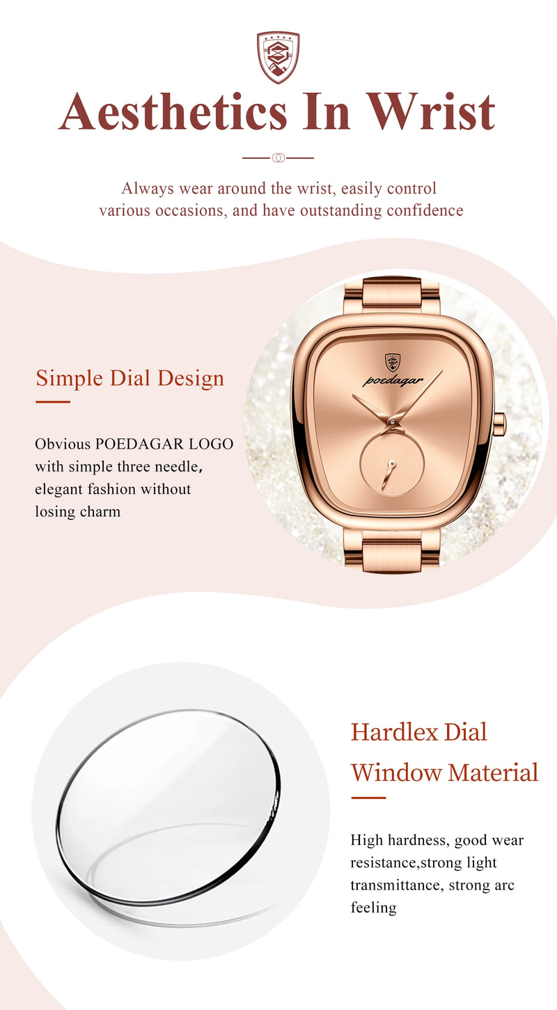 POEDAGAR Reloj de lujo para mujer Reloj de cuarzo de acero inoxidable resistente al agua para mujer Relojes de mujer de alta calidad Reloj elegante para mujer