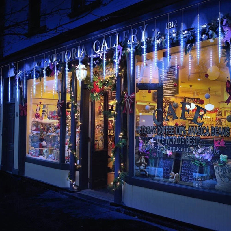 Luces navideñas de lluvia de meteoritos para exteriores, 10 tubos, 192 luces LED colgantes para jardín, árbol, fiesta, decoración, lámpara