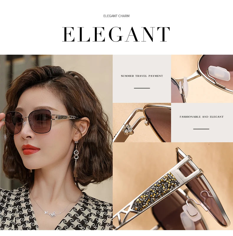 LIOUMO Elegant Polarized Sunglasses Women 2024 Brand Designer Fashion Glasses Women Diamond Eyewear Gradient Shades zonnebril