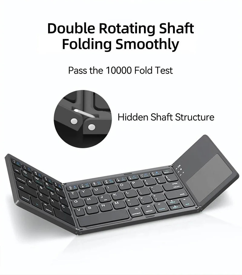 Mini teclado inalámbrico plegable con Bluetooth y panel táctil para teléfonos Windows, Android, iPad, recargable