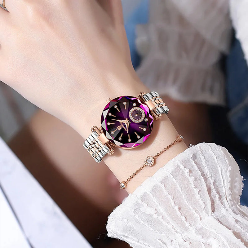 POEDAGAR Reloj de pulsera de lujo para mujer, elegante reloj de acero inoxidable resistente al agua para damas, relojes de cuarzo con diamantes para mujer, Reloj