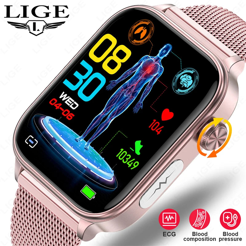 LIGE Health - Reloj inteligente de grado médico para hombre y mujer, con control del lípido en sangre, ácido úrico, ECG+PPG, temperatura corporal, llamadas por Bluetooth