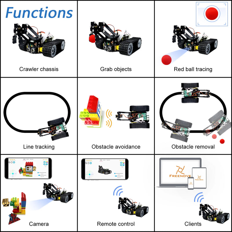 Freenove Tank Robot Kit for Raspberry Pi 4 B 3 B+ B A+, Crawler Chassis, Ball Tracing, Line Tracking, Obstacle Avoidance