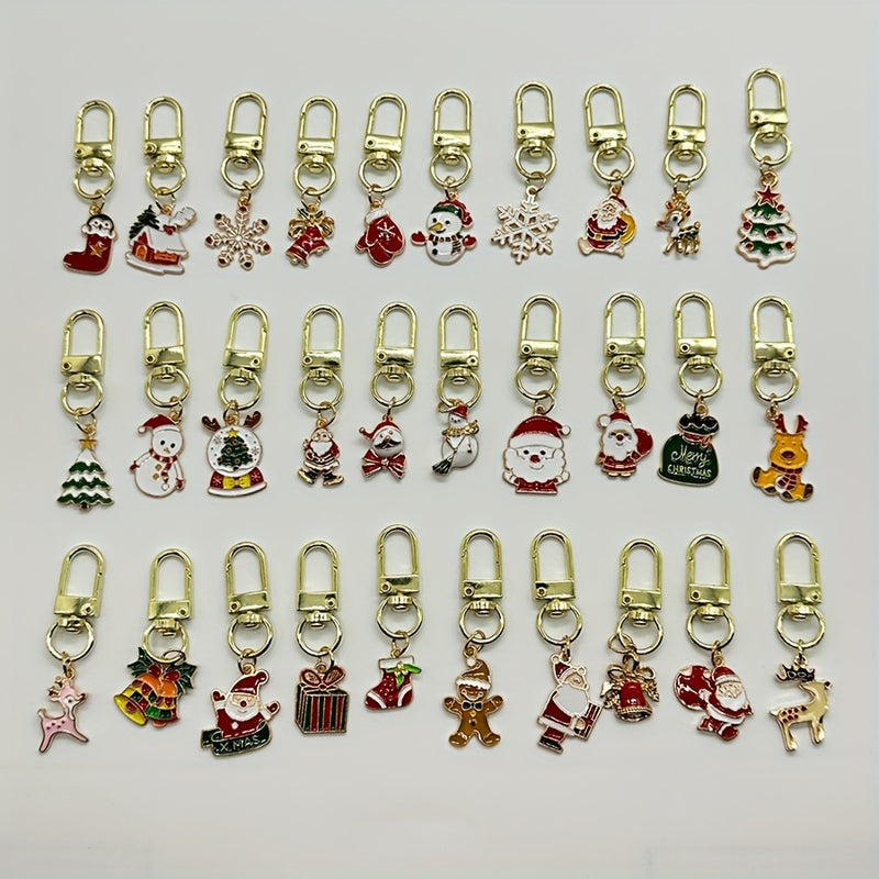 30pcs Christmas Charm Set: Festive Santa & Reindeer Keychains - Cute Alloy Keyring Accessories for Bags, Backpacks & Cars - Perfect Holiday Party Favors & Gifts