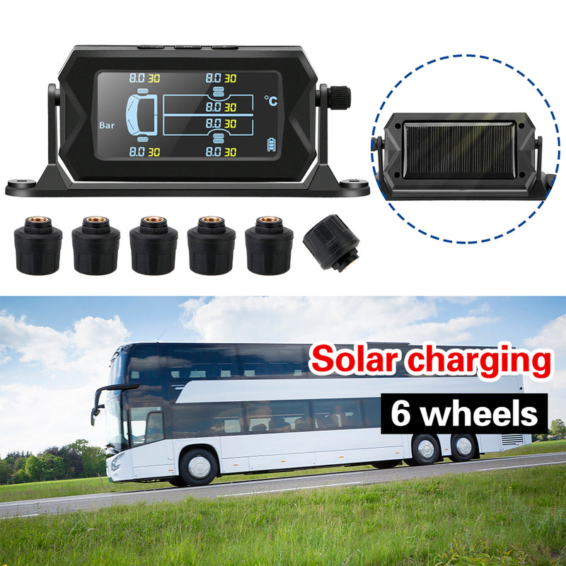 Solar Car RV Truck TPMS Tire Pressure Monitoring System With 6 External Sensors Wireless 180° Adjustable Bracket Waterproof